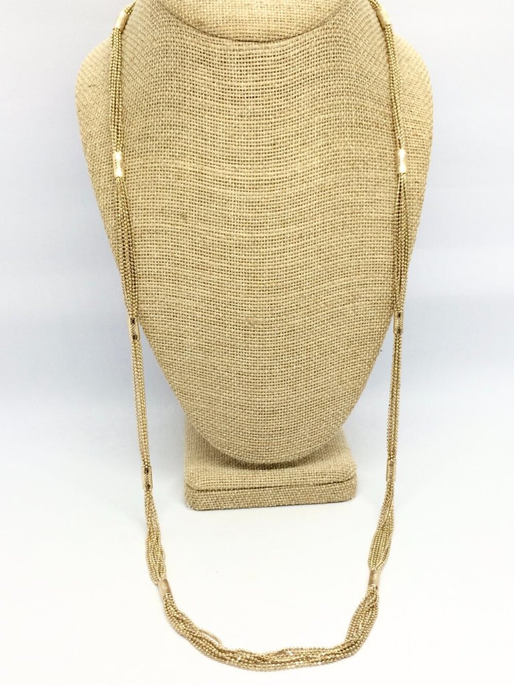 MONET GOLD TONE Necklace Multi Strand Bead Ball Chain Long Layered